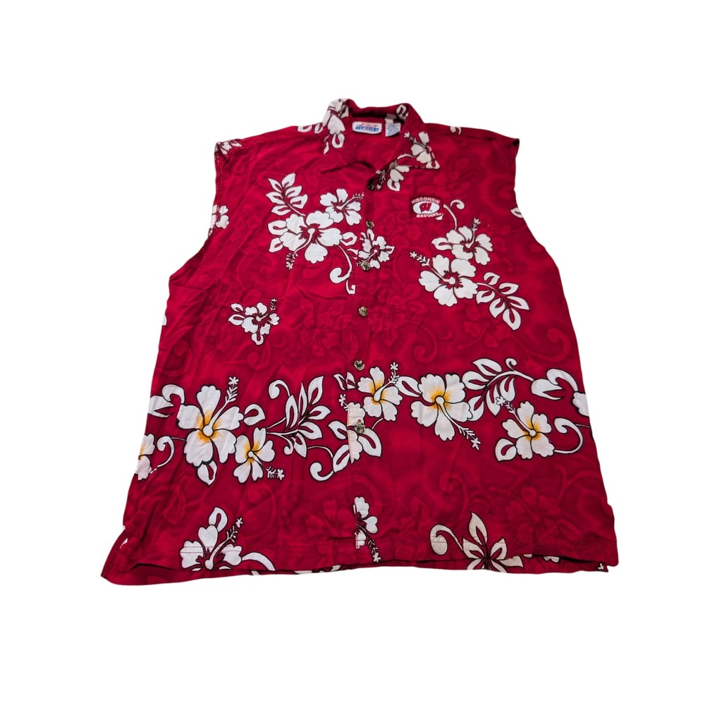 Spike Sports Shirt Mens‎ XXL Red Wisconsin Badgers Hawaiian Sleeveless Floral